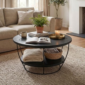 Brix evan coffee table - round - small - black - mango wood and metal