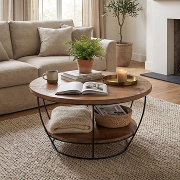 Brix evan coffee table - round - small - natural - mango wood and metal