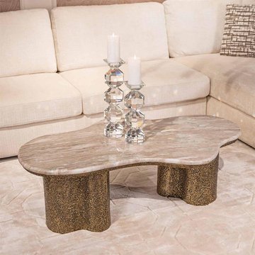 Abandos coffee table - abstract - sand and antique brass - marble and metal