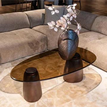 Hayden coffee table - oval - bronze - glass and aluminium