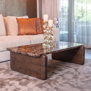 Lagrasse coffee table - low - dark brown - marble and oak