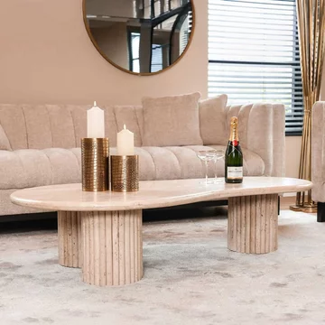 La cantera travertine beige curved coffee table