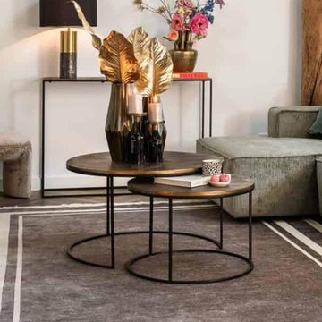Tulum brushed gold 2 tier round coffee tables