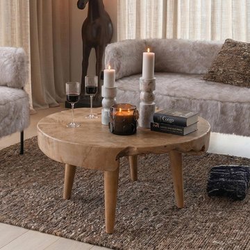Unique one of a kind - coffee table - live edge - round - natural - teak wood