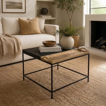 Coffee table - serving tray - square - black and gold - metal