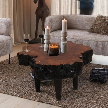 Unique one of a kind - lychee coffee table - abstract - brown - distressed wood