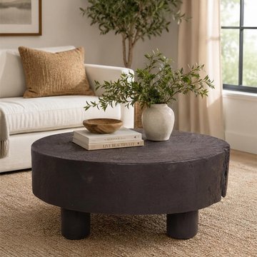 Unique one of a kind - lychee coffee table - low - round - brown - distressed wood