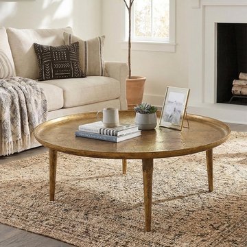 Csaba coffee table - tray top - round - large - gold - aluminum
