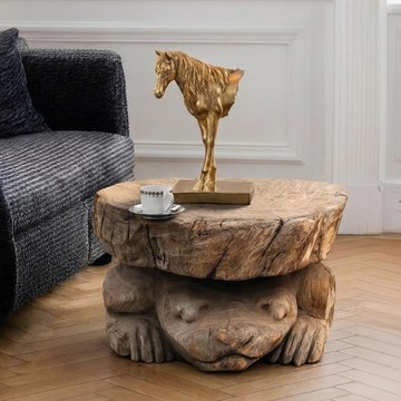 Unique one of a kind - hand carved coffee table - abstract - turtle base - natural - elm wood