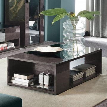 Heritage coffee table - glass top - dark velvet birch high gloss