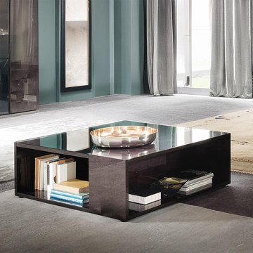 Heritage coffee table - square - glass top - dark velvet birch high gloss