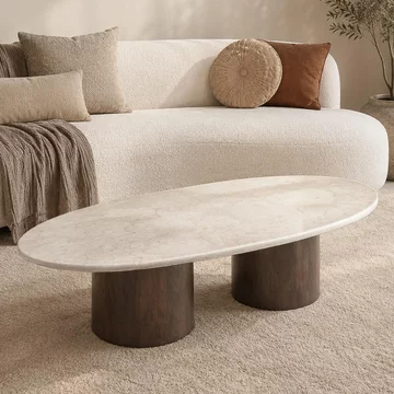 Brix duno bottecino coffee table - oval - low - chestnut - ceramic and mango wood