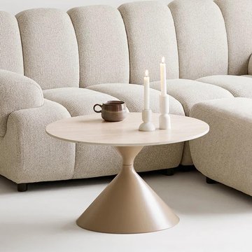 Annecy coffee table - round - hourglass base - beige - ceramic and metal