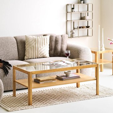 Lourmarin coffee table - natural - tempered glass and oak