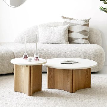 Motril coffee table - set of 2 - round - white and natural