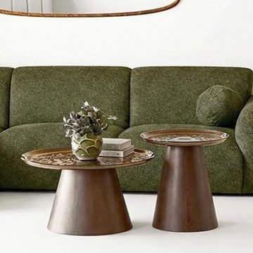 Orvieto coffee table - set of 2 - round - dark brown - rippled glass and wood