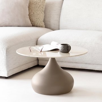 Pienza coffee table - round - khaki - tempered glass and metal