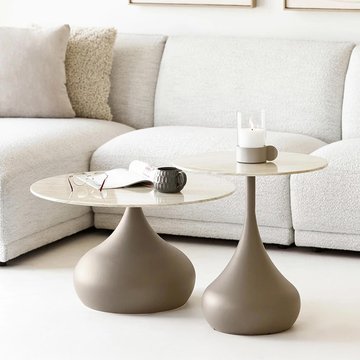 Pienza coffee table - set of 2 - round - khaki - tempered glass and metal