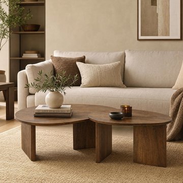 Coffee table - set of 2 - abstract - natural - mango wood