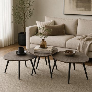 Ray coffee table - set of 3 - abstract - starburst - dark brown and black - recycled wood