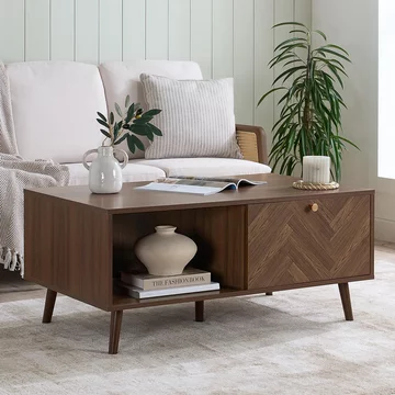 Herringford coffee table - 1 drawer - chevron - walnut