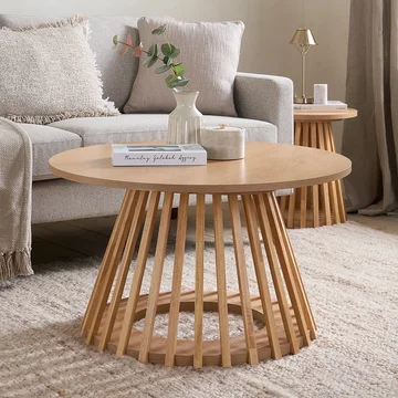 Kylo oak coffee table - round - slatted base