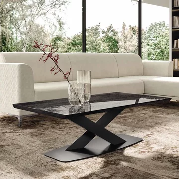 Krystal italian coffee table - medblue birch gloss - wooden and metal