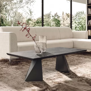 Krystal italian coffee table - tent base - medblue birch gloss - wooden and metal