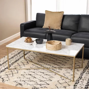 Alisma coffee table - white marble effect and gold