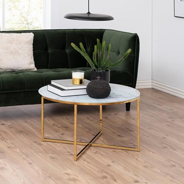 Alisma coffee table - round - white marble effect and gold