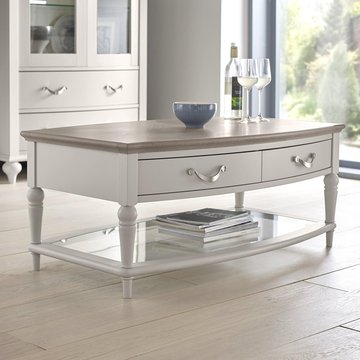 Montreux coffee table - drawer - grey washed oak & soft grey