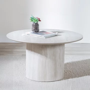 Bern round coffee table - white washed oak - fluted - drum base