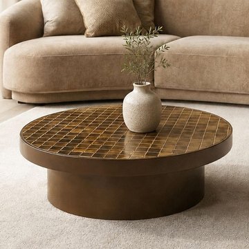 Brix tylo coffee table - round - low - camel - ceramic and metal