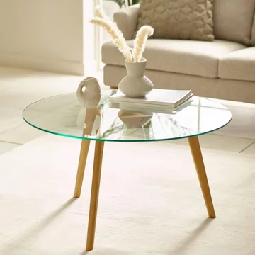 Bryant coffee table - 80cm - round - clear glass with oak legs
