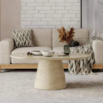 Carrera coffee table - oval - travertine beige marble