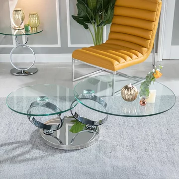 Clearance - circles coffee table - round - glass top - swivel