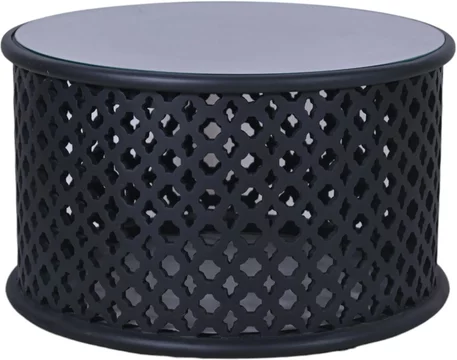 Clearance - jaipur coffee table - round - black mango wood - lattice