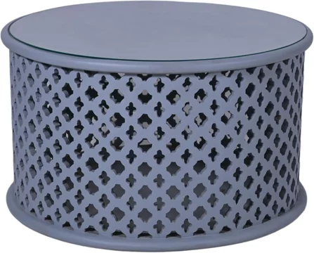 Clearance - jaipur coffee table - round - grey mango wood - lattice