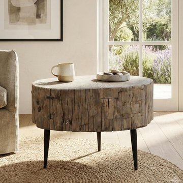 Unique one of a kind - coffee table - small - rustic natural - elm wood and metal