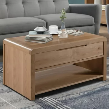 Curve coffee table - 2 drawer - oak