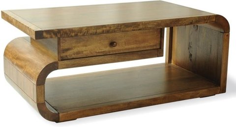 Curved edge coffee table - 1 drawer - mango wood