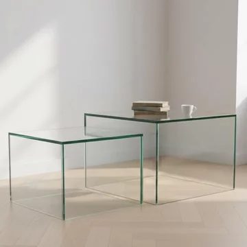 Dice coffee table - clear glass - square - set of 2