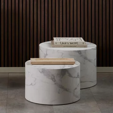 Dice coffee table - round - white marble effect - set of 2