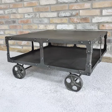 Coffee table - black metal - cart style