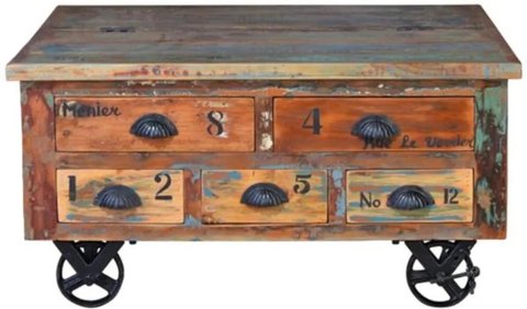 Gerber coffee table - recycled wood - square cart style