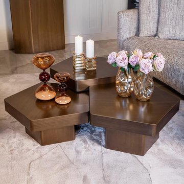 Hexa coffee table - set of 3 - hexagonal - brushed gold