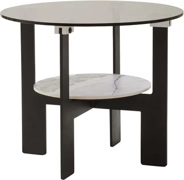 Imperia coffee table - grey glass - round - small - with shelf