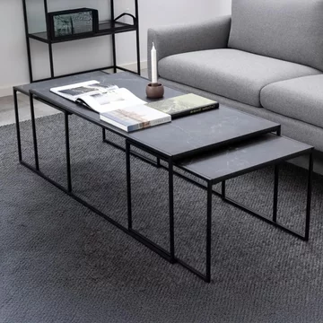 Infinity coffee table - black marble effect - set of 3