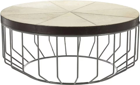 Kensington townhouse coffee table - round - beige faux fur with metal