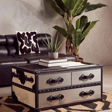 Kensington townhouse coffee table - 3 drawer - black and white leather